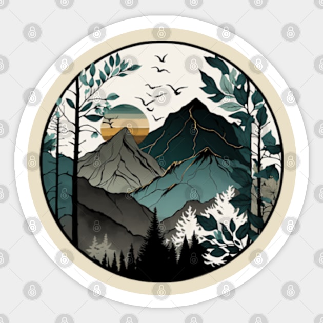 beautiful mountain view, vintage style Sticker by teehood